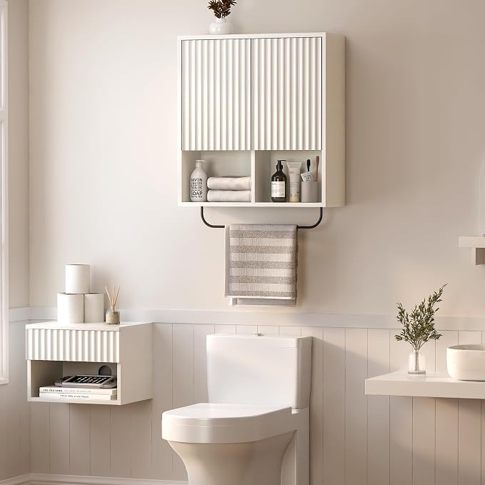 Bathroom Wall Cabinet, Fluted Wooden Medicine Cabinet Storage - Image 7