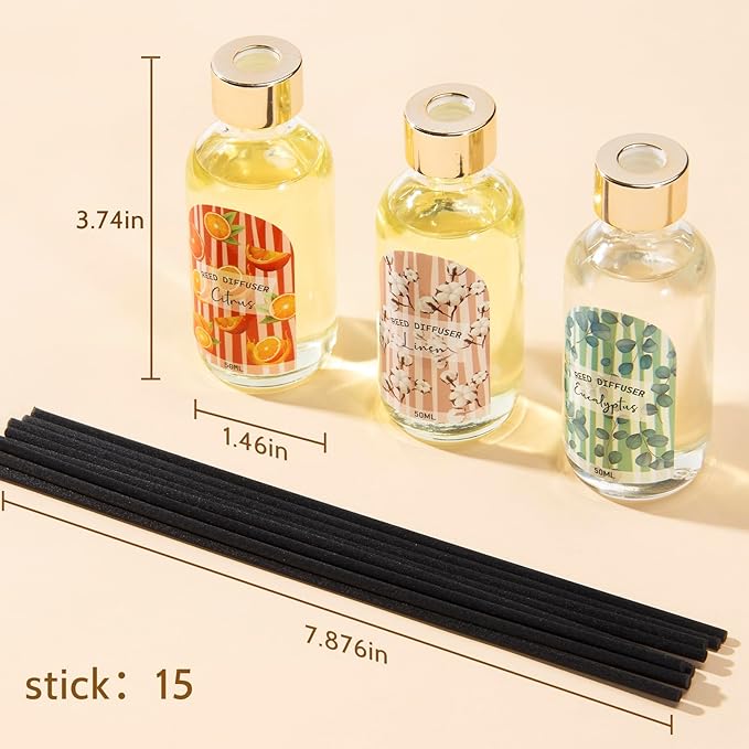 3 Pack Reed Diffuser Set, Linen Eucalyptus Citrus Scented Oil Reed Diffusers - Image 2