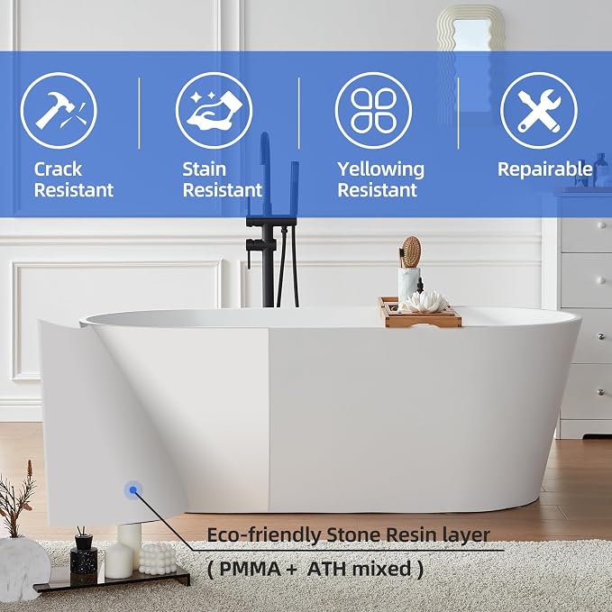 Cpingao 71" Stone Resin Freestanding Bathtub, Contemporary Oval Solid Surface - Image 6