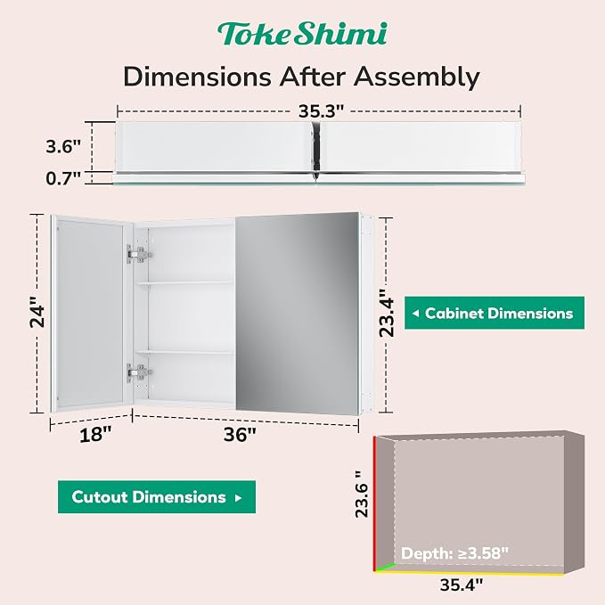 TokeShimi 36x24 Medicine Cabinet Mirror - Image 2