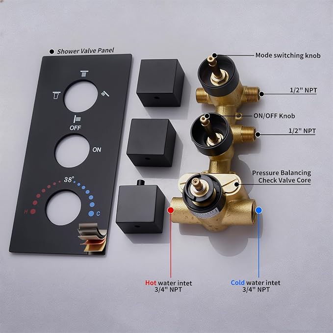 Thermostatic Shower System Matte Black Shower Faucet Set, Four Modes Shower - Image 7
