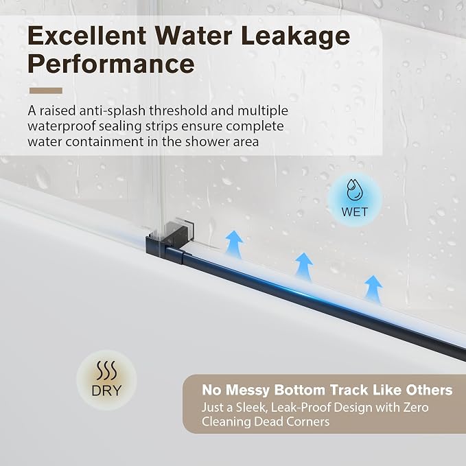 Bathtub Shower Door Frameless, 55-60" W x 60" H Sliding Tub Shower Door - Image 8
