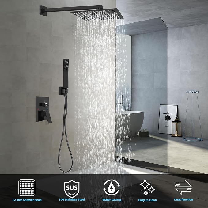 Bathroom Shower Faucet Set，12 Inch Rain Shower Head - Image 3