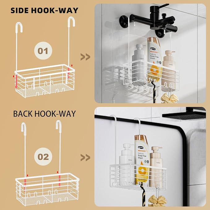 SHANSHUI Shower Hanging Caddy, Bathroom Shower Organizer Basket, Shampoo Bracket - Image 3