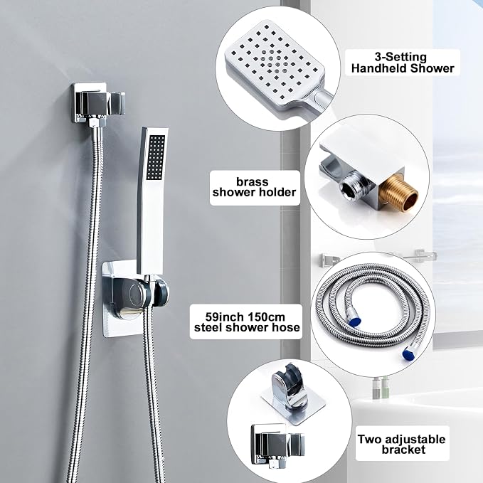 8 Inch Shower Faucet Set Ceiling Mount, High Pressure Rainfall Shower System - Image 3