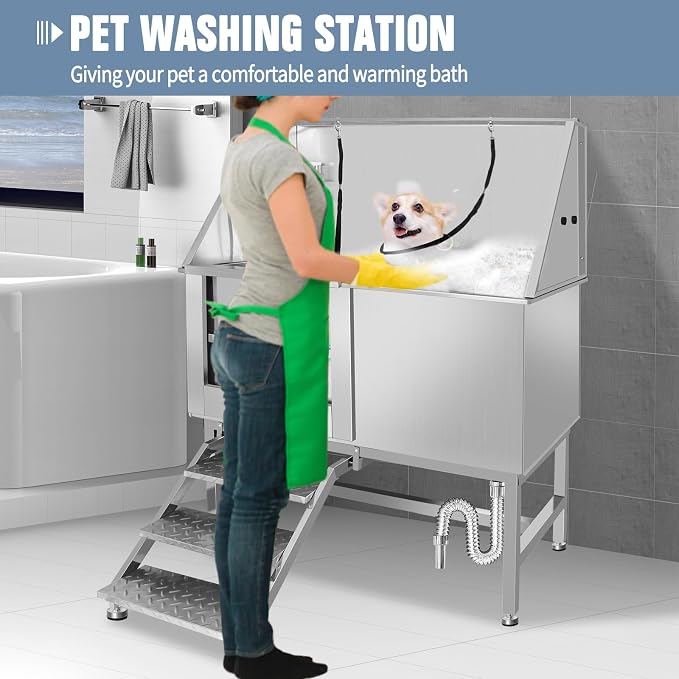 Dog Grooming Bathtub Station, Professional Stainless Steel Wash Shower Sink - Image 4