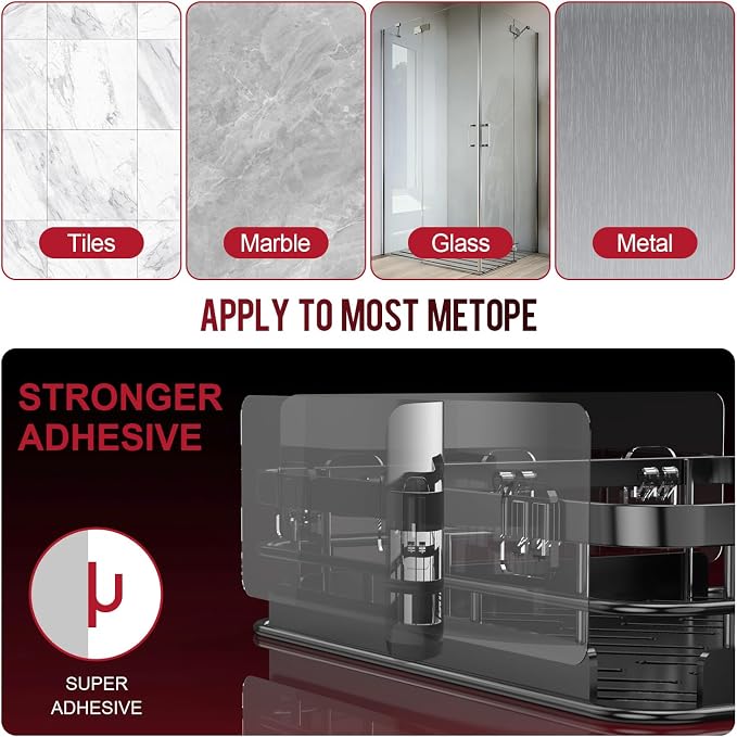 Large Capacity Shower Caddy, Heavy-Duty Adhesive Shower Organizers - Image 9