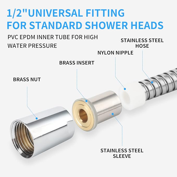 Klabb 157-Inch Extra Long Stainless Steel Shower Hose – Flexible, Anti-Kink - Image 3