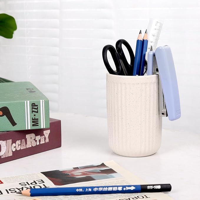 BosilunLife Ceramic Toothbrush Holder - 12oz Bathroom Toothbrush Holder Beige - Image 6