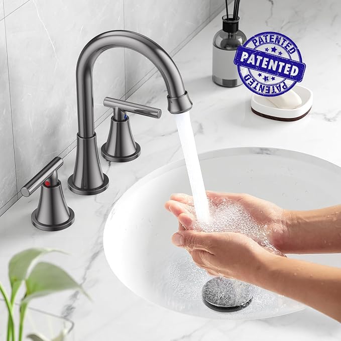 Bathroom Faucets for Sink 3 Hole, Hurran 8 inch Widespread Brushed Grey - Image 2
