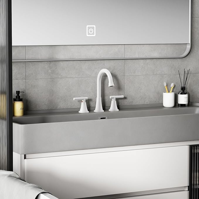 Bathroom Faucets for Sink 3 Hole, Hurran White Bathroom Sink Faucet - Image 7