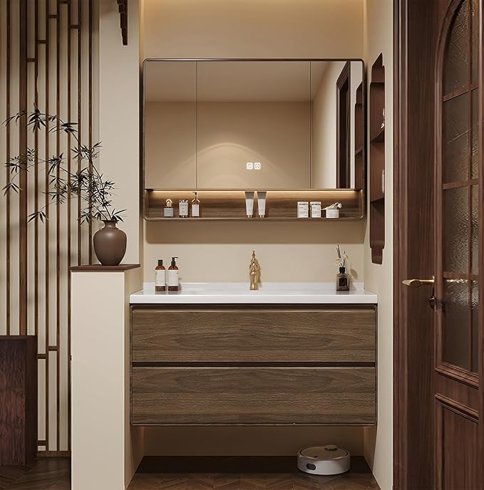 Floating Bathroom Vanity, Solid Wood Bathroom Cabinet, Faucet and Drain Pipes by LUTHXAY