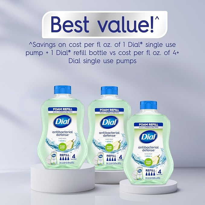Dial Antibacterial Defense Foaming Hand Soap + Aloe, Fresh Pear Scent, 30 Fl Oz - Image 4