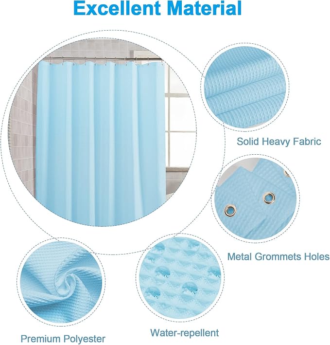AmazerBath Waffle Shower Curtain, Baby Blue Shower Curtain Fabric Long - Image 3