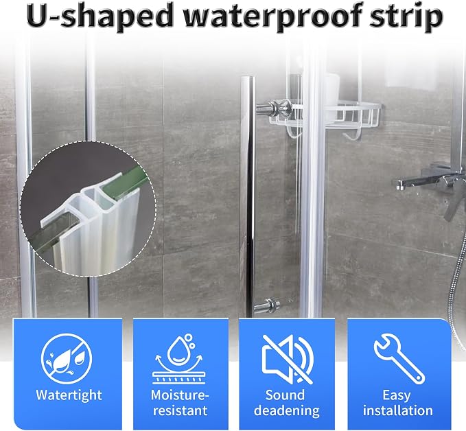 Shower Door Side Seal Strip, 79 Inch U-Type Frameless Shower Door Seal - Image 3