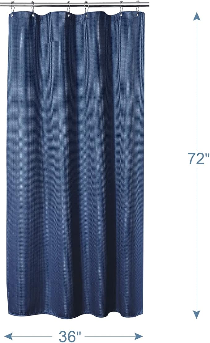 AmazerBath Navy Blue Waffle Shower Curtain Half Size, Stall Shower Curtain - Image 7