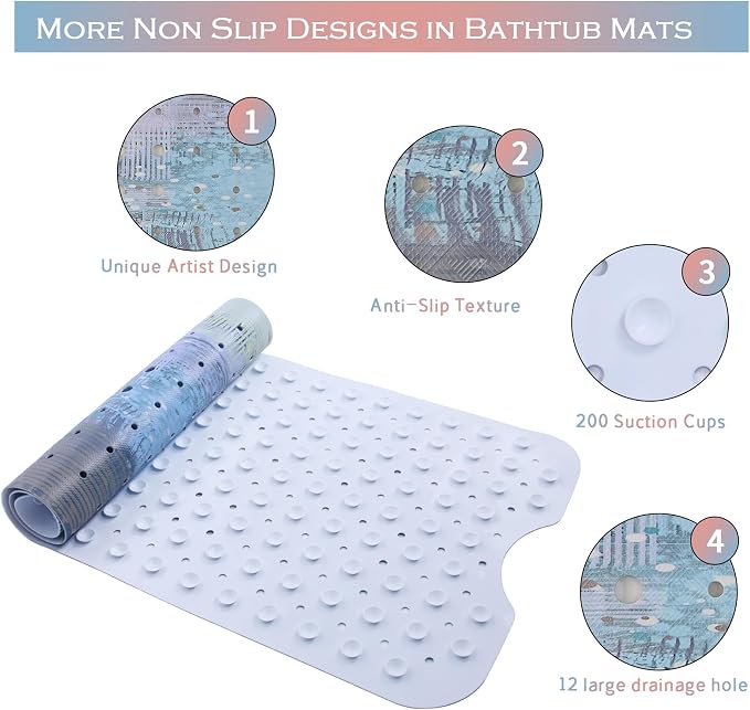Turquoise Bathtub Mat Non Slip 40x16in Extra Long Anti Slip Bath Mat - Image 4