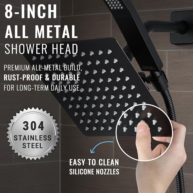 All Metal Shower Faucet Set, Dual Square Shower Head System - Image 7