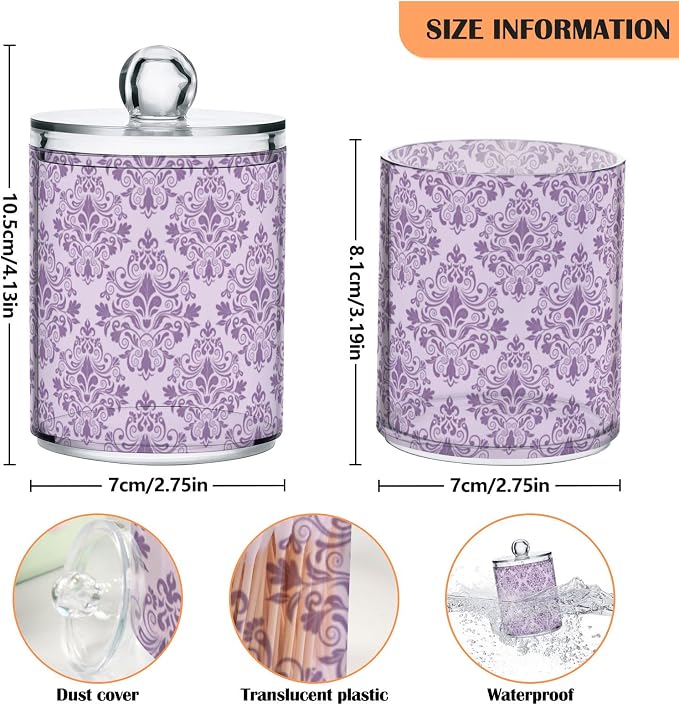 MNSRUU 2 Pack Qtip Holder Organizer Dispenser Purple Morden Floral Bathroom - Image 3