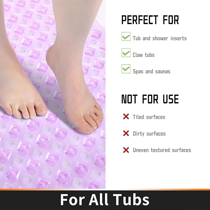 Yimobra Bathtub Mat Non Slip, Super Strong Suction Cups, 27.5"x15.5" Long - Image 4