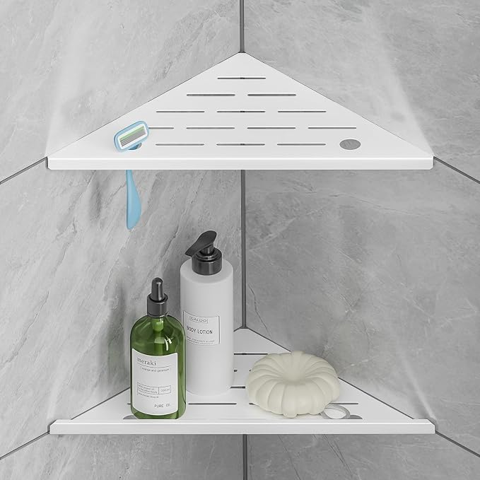 Corner Shower Shelf with Razor Hole, Rustproof Stainless Steel Shower Organizer by HBXS