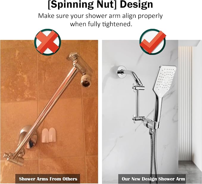 Adjustable Shower Head Extension Arm, All Metal Shower Head Extender - Image 5