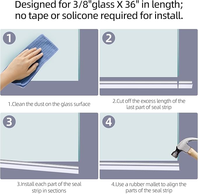POZIA Shower Door Bottom Seal Frameless Glass Shower Door Seal Strip Clear - Image 4
