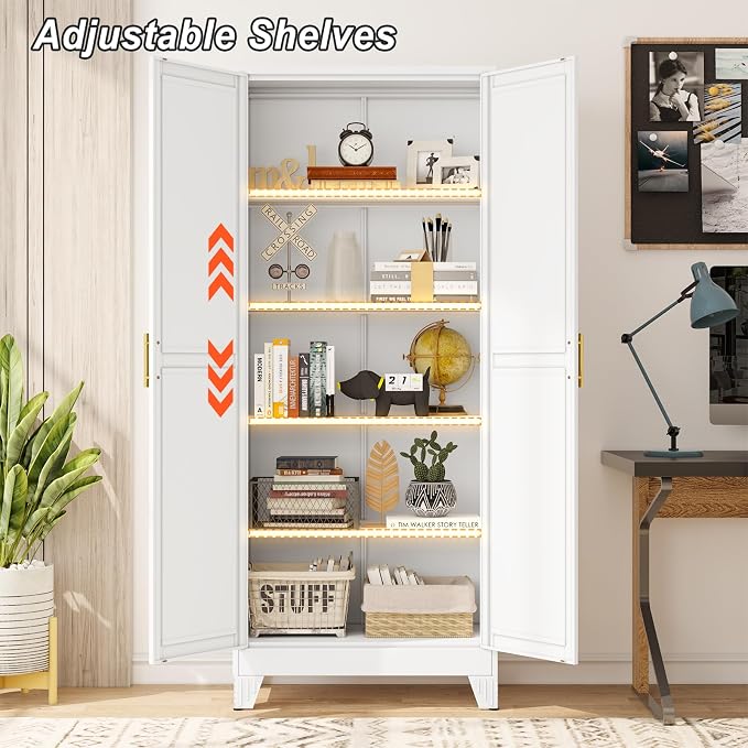 Metal Pantry Cabinet with 2 Doors and Adjustable Shelves - Image 5