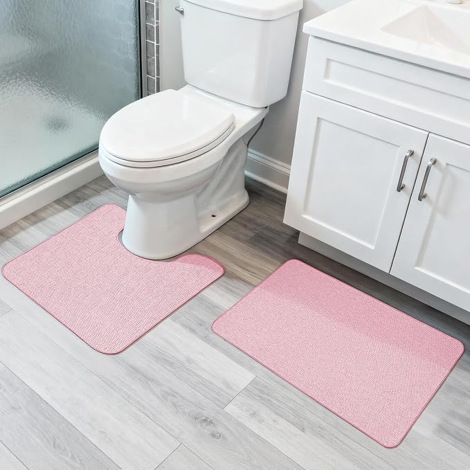Bathroom Rugs Set 2 Pieces, Thin Bathroom Mats, Toilet Rugs, Quick Dry by BosapDirect