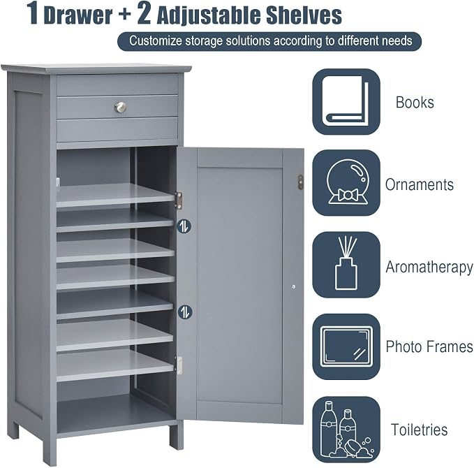 DORTALA Bathroom Floor Cabinet, Free-Standing Wooden Floor Storage Cabinet - Image 5