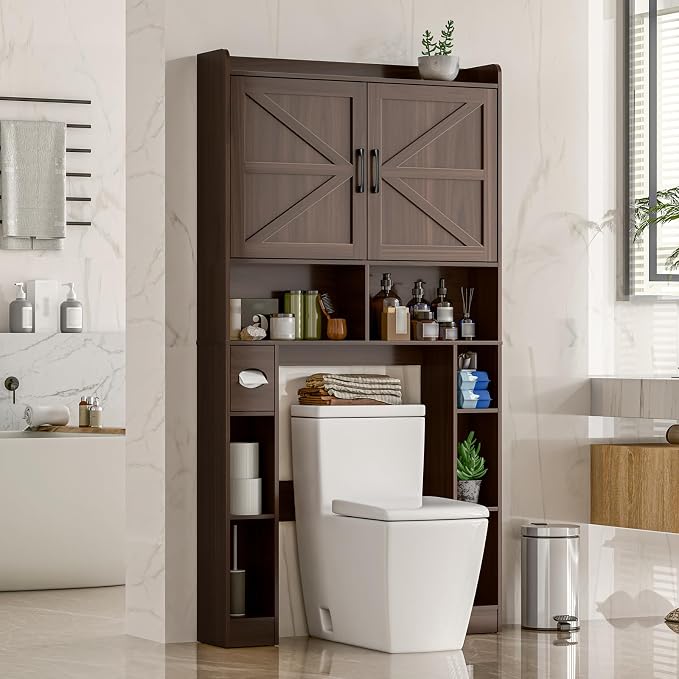 Over The Toilet Storage Cabinet, Farmhouse Toilet Cabinet Rack - Image 5