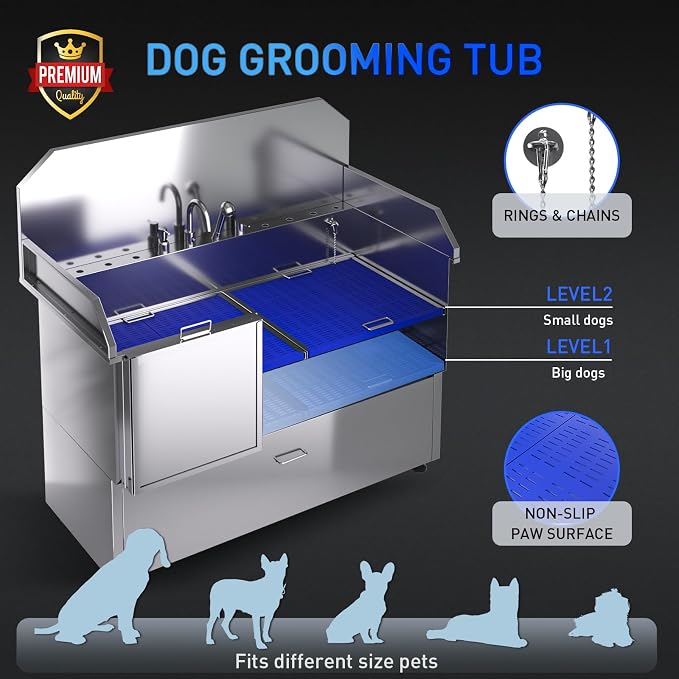 Dog Washing Station – 61 inch Professional 304 Stainless Steel Grooming Tub - Image 4
