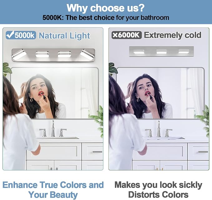 360° Rotate LED Dimmable Bathroom Vanity Light Fixtures, 1600LM Acrylic Brushed - Image 3