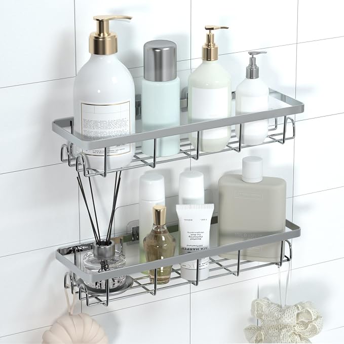 Shower Caddy Organizer with Hooks, Self Adhesive Bathroom Shelves, No Drilling - Image 7