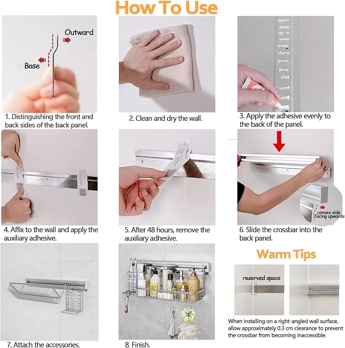 MINGLING Stainless Steel Shower Caddy, 41 cm Wall Back Crossbar Rustproof - Image 9