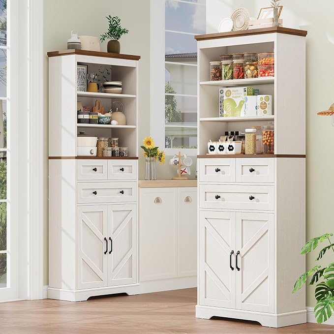 Vabches Farmhouse Bathroom Cabinet, Adjustable Shelves & Doors, 3 Tier Wood - Image 8