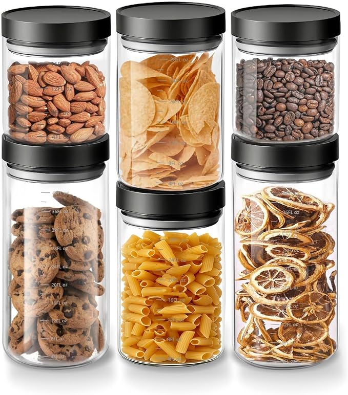Danbark Set of 6 Mixed Sizes Airtight Glass Storage Canisters by Unknown