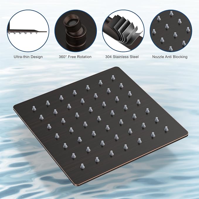 Shower Faucet Set, Wall Mount Shower System 12 and 6 Inch Dual Shower Head Set - Image 7
