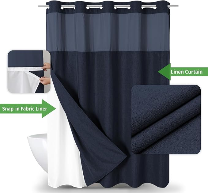 No Hooks Needed Linen Textured Shower Curtain - Image 2