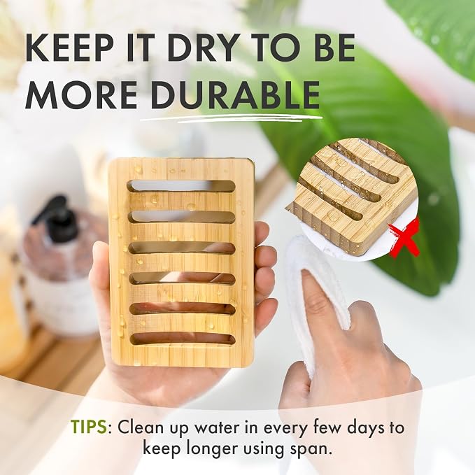 AmazerBath Soap Holder Soap Dish, Bamboo Soap Dish, 2 Pack Wood Bar Soap Holder - Image 5