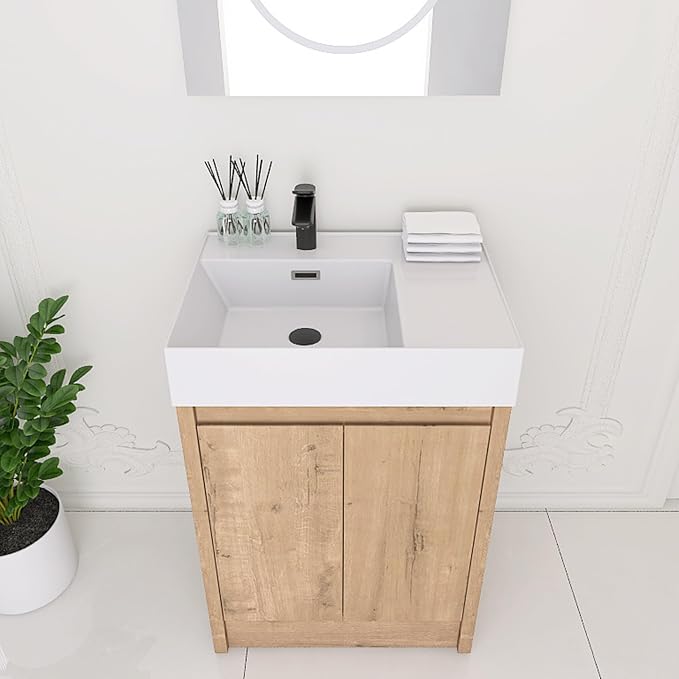 24 Inch Bathroom Vanity with Left Resin Sink, Freestanding Brown Single Sink by Unknown