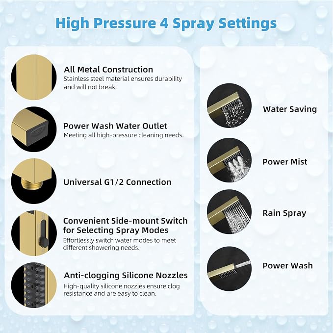 Hibbent All Metal CUPC Certified 10'' Rain Shower Head, Dual Shower Head Combo - Image 5