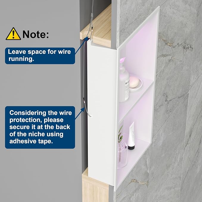 2-Tiers 12x24 Wall Niche with RGB LED Light Strips, Stainless Steel Bathroom - Image 5