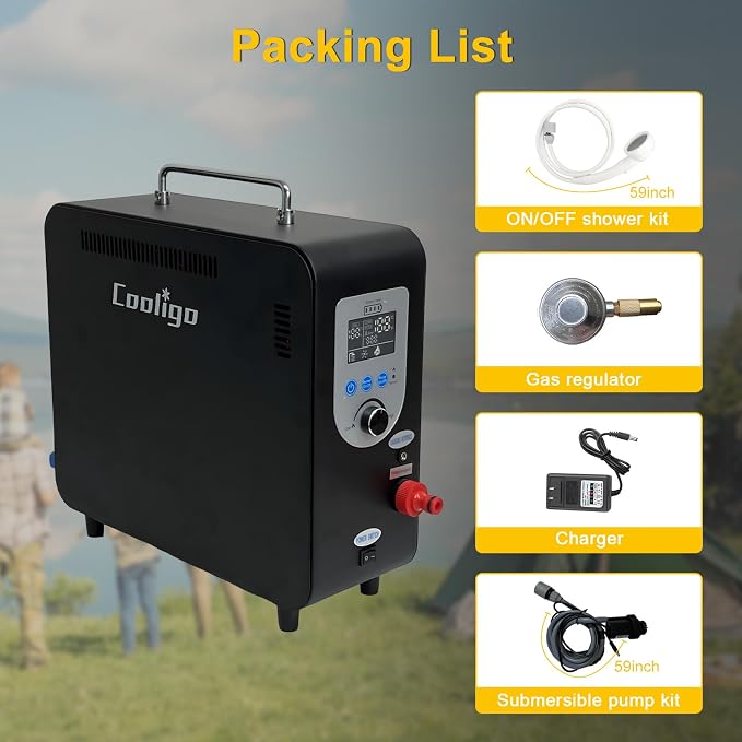 Portable Propane Water Heater for Camping Shower, 900 BTU 4500mAh Rechargeable - Image 9