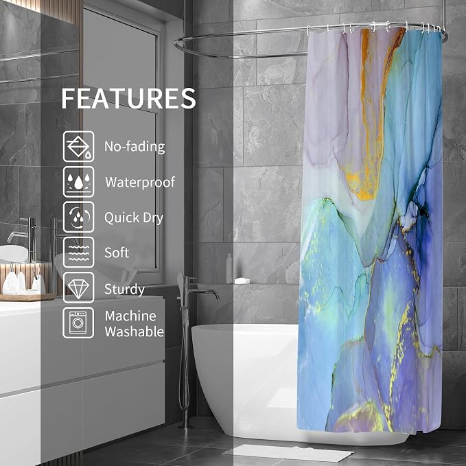 Gibelle Extra Long Shower Curtain 72 x 84, Tall Abstract Marble Fabric Shower - Image 2