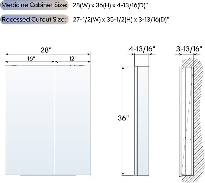 WELLFOR 28" x 36" Bathroom Medicine Cabinet - Image 2