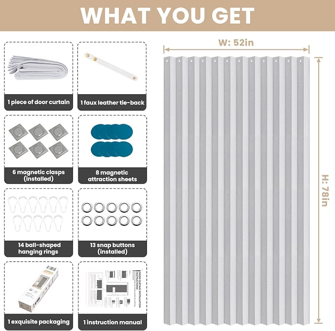 Accordian Door Curtain, 100% Blackout Folding Magnetic Doorway Curtains - Image 3