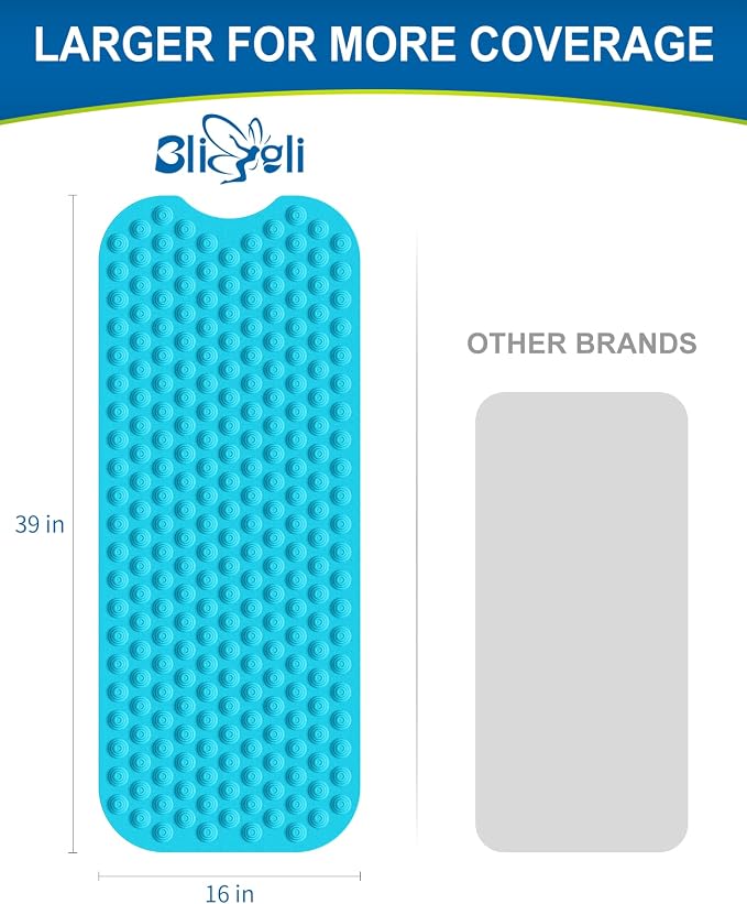 Bligli Bathtub Mat Non-Slip Without Suction Cups, 39x16inch Extra Long Bath Mats - Image 2