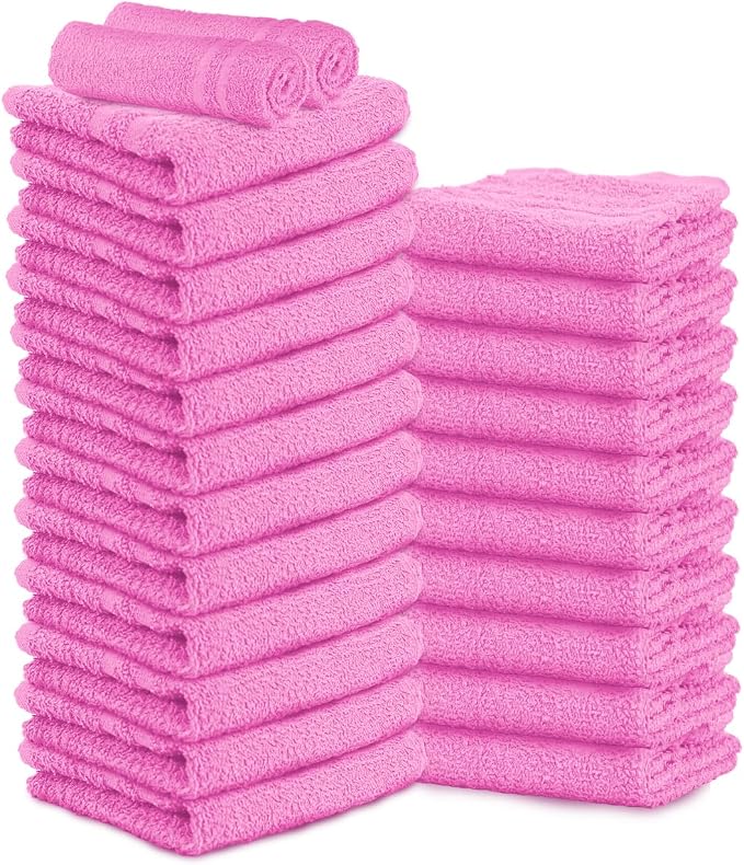 24 Pack Pink Hand Towels 100% Cotton Spa Towel – 16x27 inches Highly Absorbable by TOALLA