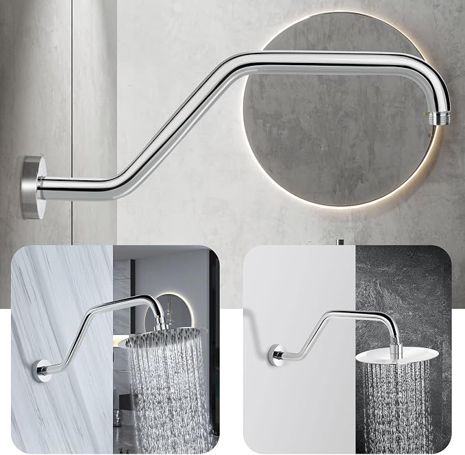 High Rise Shower Arm with Flange, 15.5 Inch Gooseneck Shower Arm Extension - Image 2